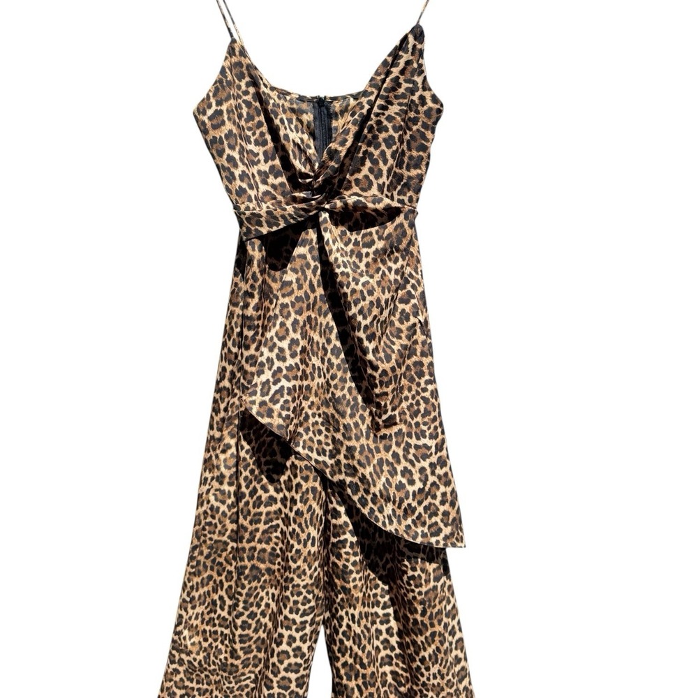 Zara S Women's Leopard Print Wide Leg Jumpsuit Wedding Guest Cocktail Date Boho‎ - Picture 5 of 16